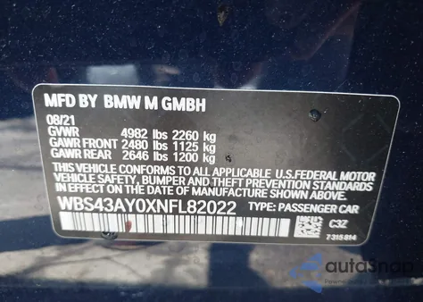 2022 BMW M3 Competition xDrive z USA, uszkodzony, nr VIN WBS43AY0XNFL82022